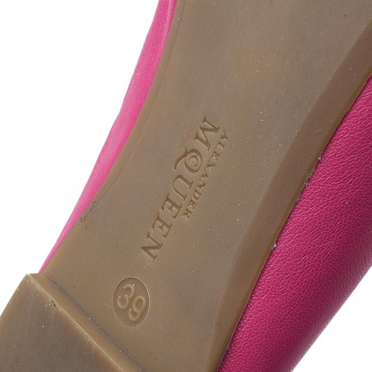 Pre Owned Alexander McQueen Pink Leather Sequin Skull Ballet Flats Size 39