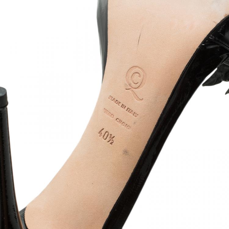 Pre Owned Alexander McQueen Black Patent Ivy Leaf Embellished Ankle Strap Sandals Size 40.5