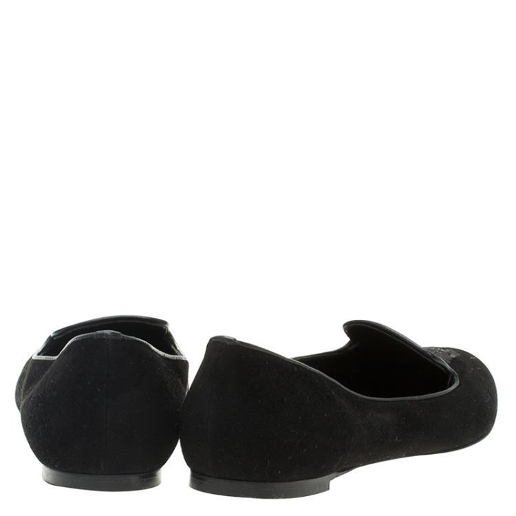 Pre Owned Alexander McQueen Black Suede Sequin Skull Smoking Slippers Size 38.5