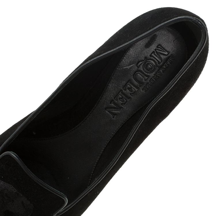 Pre Owned Alexander McQueen Black Suede Sequin Skull Smoking Slippers Size 38.5