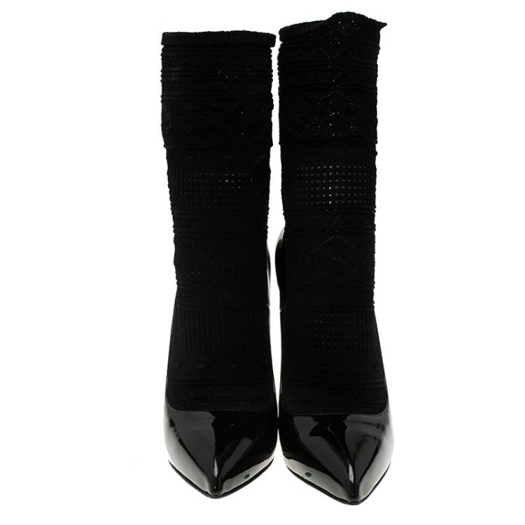 Pre Owned Alexander McQueen Black Patent Sock Pumps Size 37.5