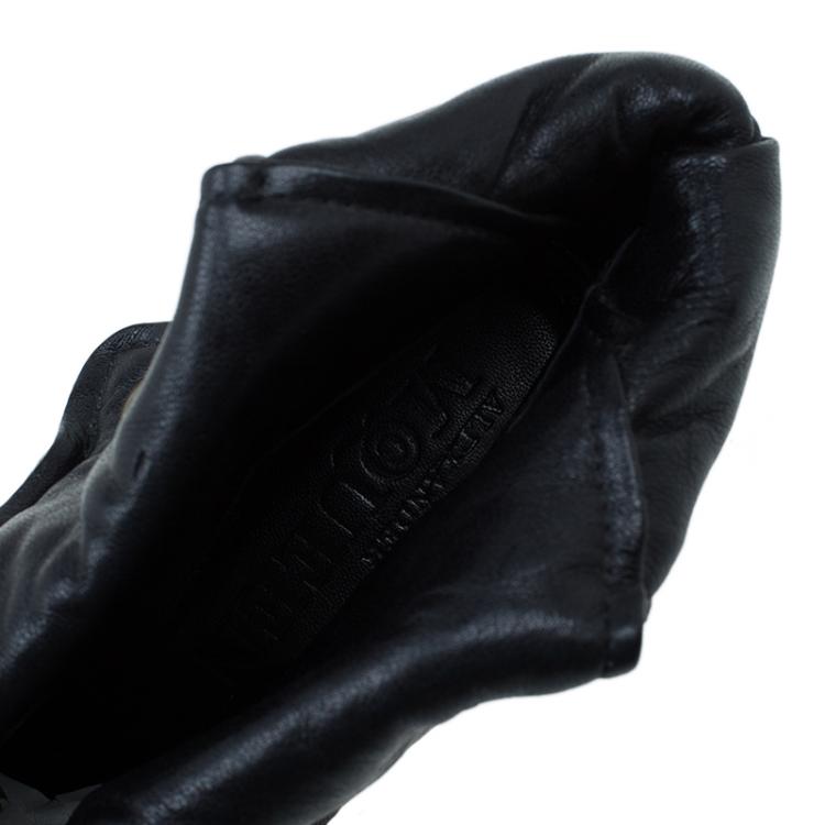 Pre Owned Alexander McQueen Black Leather Faithful Peep-Toe Ankle Boots Size 40.5