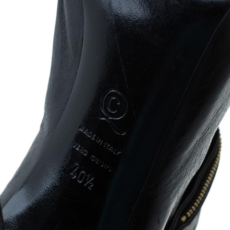 Pre Owned Alexander McQueen Black Leather Faithful Peep-Toe Ankle Boots Size 40.5