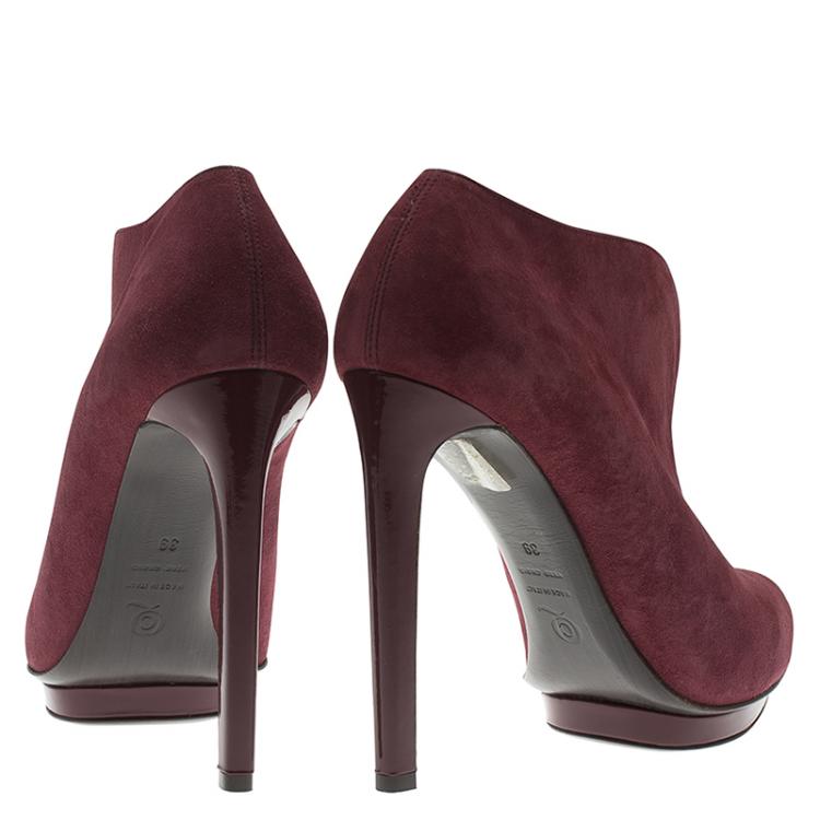 Pre Owned Alexander McQueen Burgundy Suede Ankle Boots Size 39
