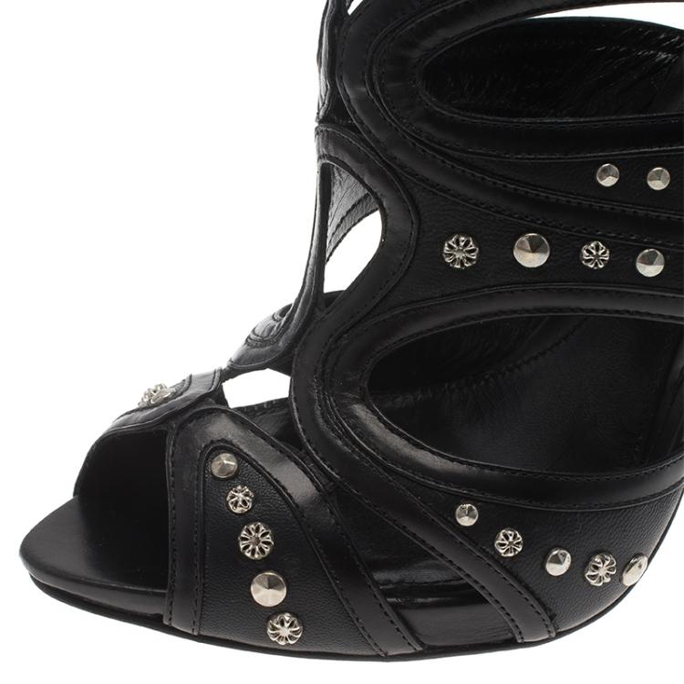 Pre Owned Alexander McQueen Black Studded Leather Cutout Sandals Size 37
