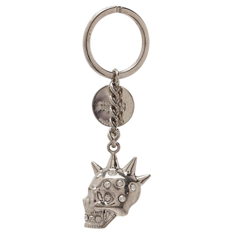 Pre Owned Alexander McQueen Silver Strass Spiked Punk Skull Keyring