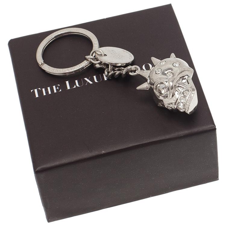 Pre Owned Alexander McQueen Silver Strass Spiked Punk Skull Keyring