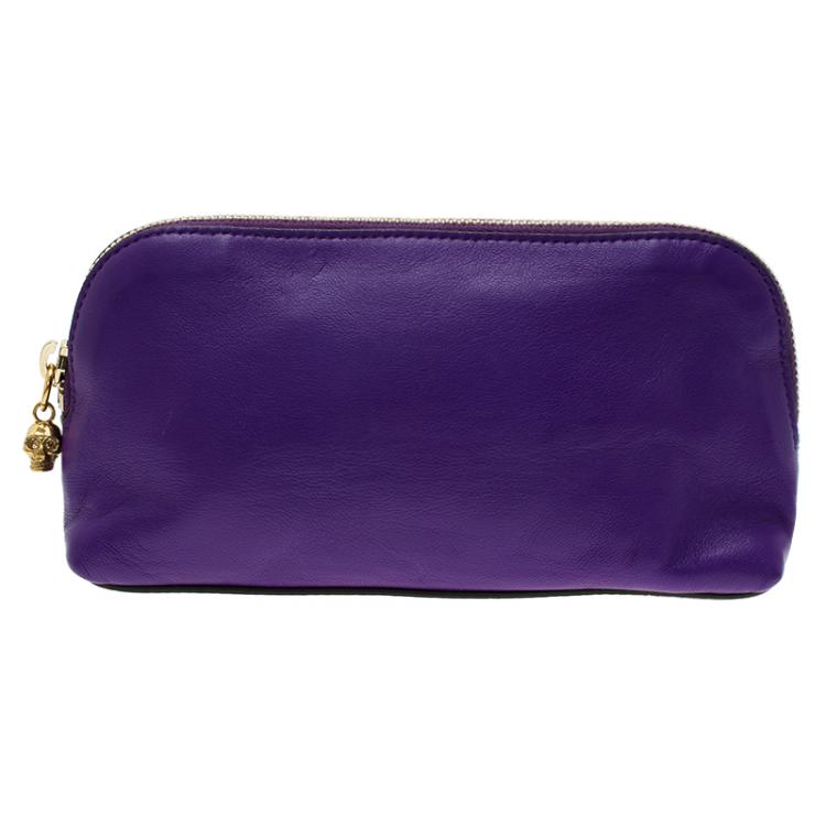Pre Owned Alexander McQueen Purple Leather Cosmetic Pouch