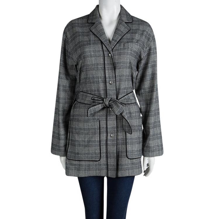 Pre Owned Alexander Wang Monochrome Glen Plaid Belted Long Jacket S