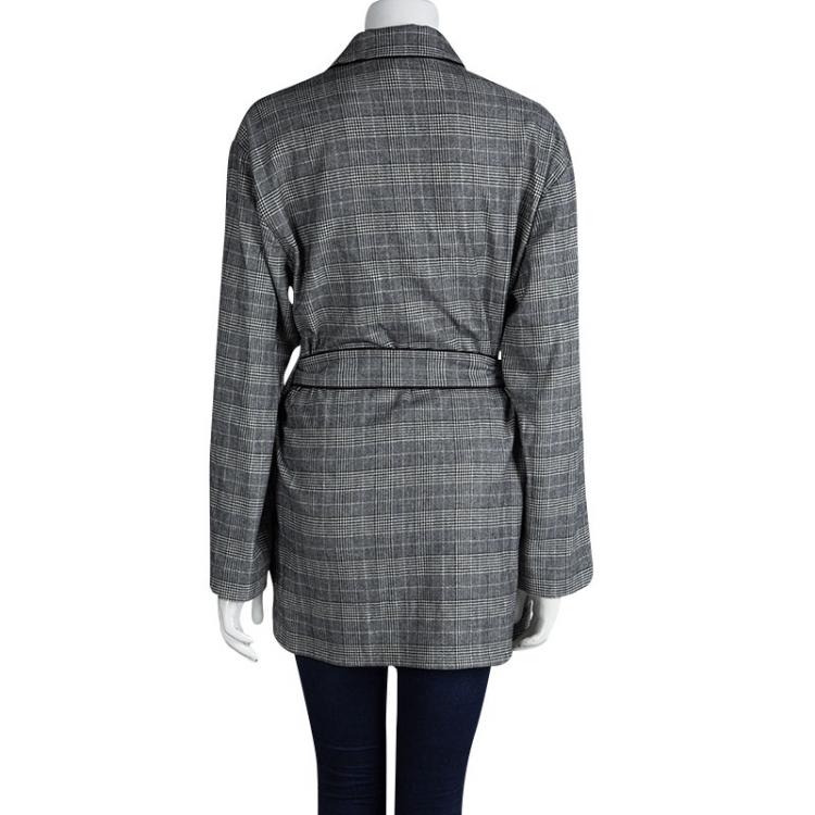 Pre Owned Alexander Wang Monochrome Glen Plaid Belted Long Jacket S