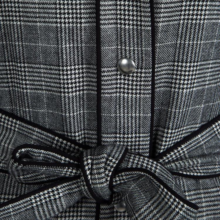 Pre Owned Alexander Wang Monochrome Glen Plaid Belted Long Jacket S