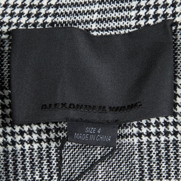 Pre Owned Alexander Wang Monochrome Glen Plaid Belted Long Jacket S