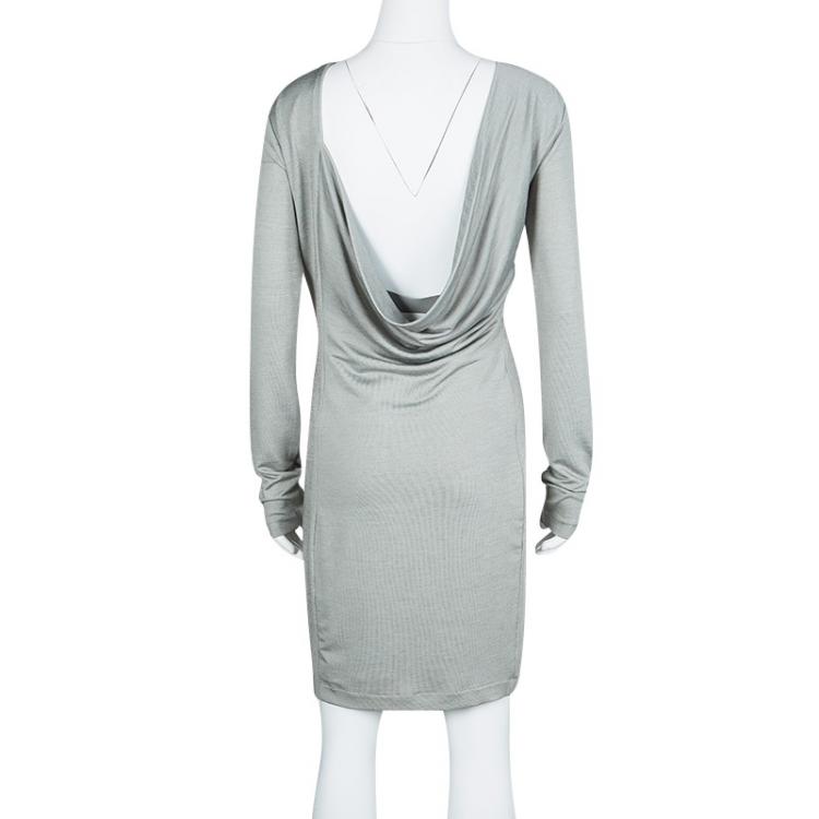 Pre Owned T By Alexander Wang Grey Knit Scoop Back Detail Long Sleeve Dress M 
