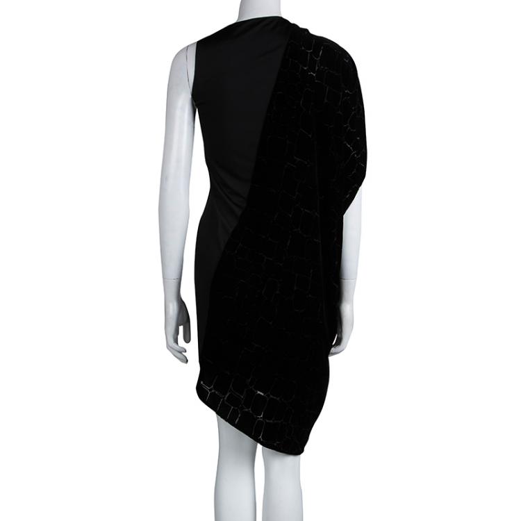 Pre Owned Alexander Wang Black Velvet Burnout Detail Asymmetric Dress M