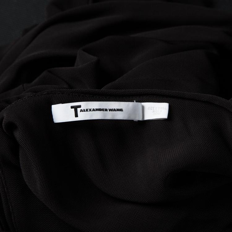 Pre Owned T By Alexander Wang Black Knit Draped Back Detail Short Sleeve Top XS