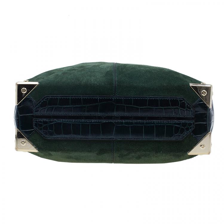 Pre Owned Alexander Wang Serpentine Green Suede And Croc Embossed Leather 'Prisma' Shopper Tote