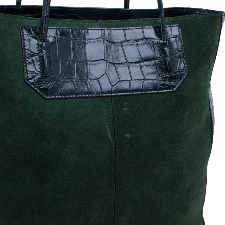 Pre Owned Alexander Wang Serpentine Green Suede And Croc Embossed Leather 'Prisma' Shopper Tote