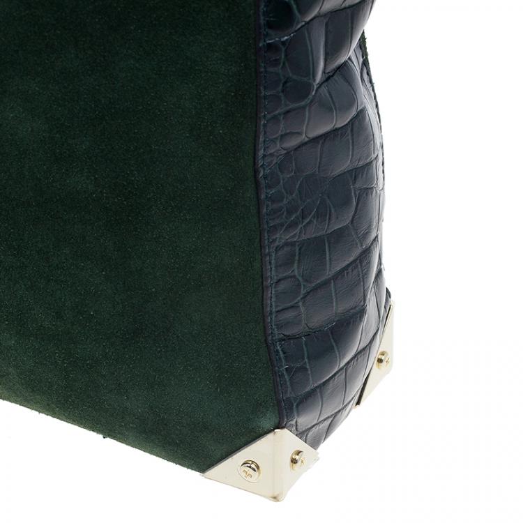 Pre Owned Alexander Wang Serpentine Green Suede And Croc Embossed Leather 'Prisma' Shopper Tote