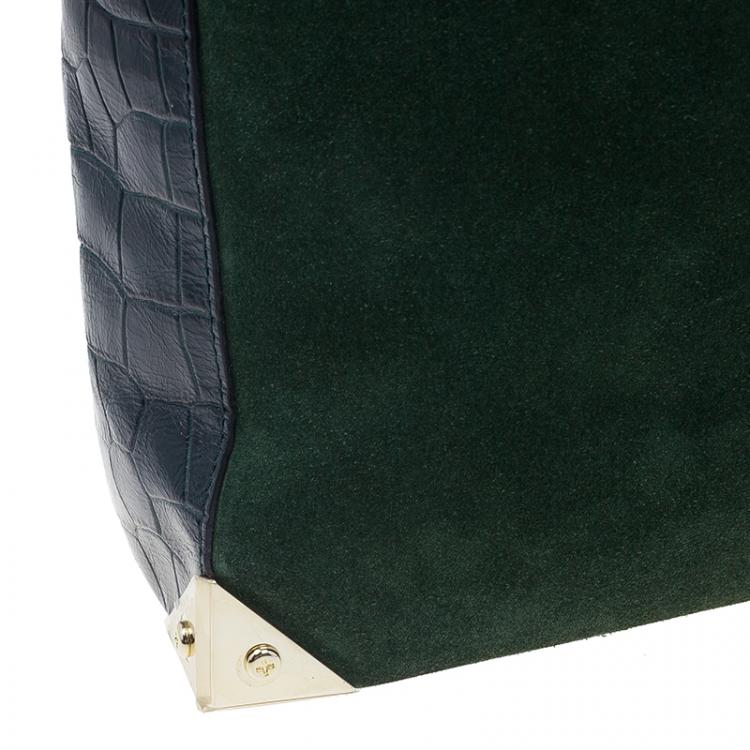 Pre Owned Alexander Wang Serpentine Green Suede And Croc Embossed Leather 'Prisma' Shopper Tote
