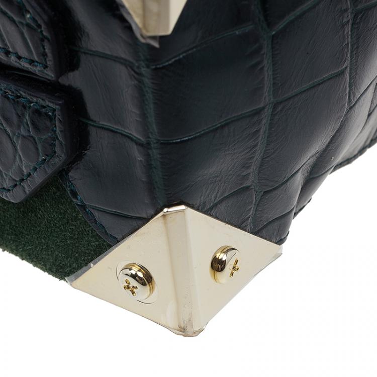 Pre Owned Alexander Wang Serpentine Green Suede And Croc Embossed Leather 'Prisma' Shopper Tote