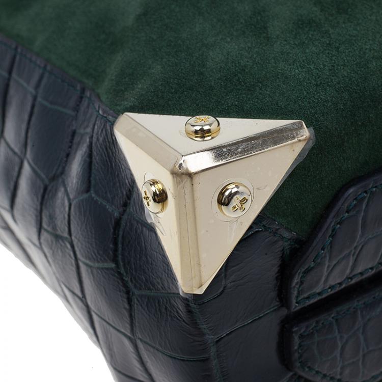 Pre Owned Alexander Wang Serpentine Green Suede And Croc Embossed Leather 'Prisma' Shopper Tote