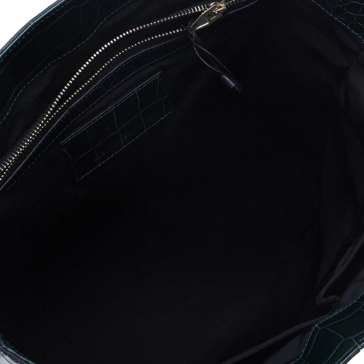 Pre Owned Alexander Wang Serpentine Green Suede And Croc Embossed Leather 'Prisma' Shopper Tote