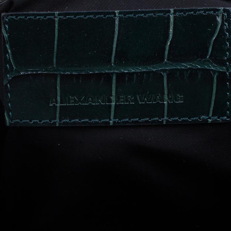 Pre Owned Alexander Wang Serpentine Green Suede And Croc Embossed Leather 'Prisma' Shopper Tote