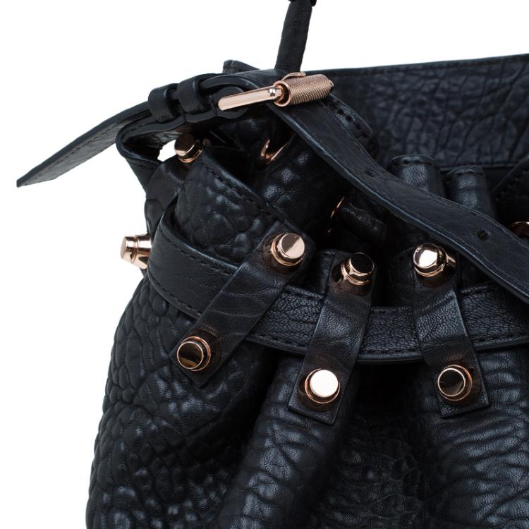 Pre Owned Alexander Wang Black Textured Leather Diego Bucket Bag