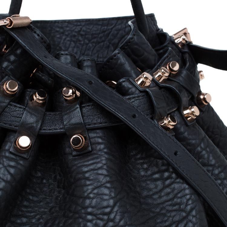 Pre Owned Alexander Wang Black Textured Leather Diego Bucket Bag