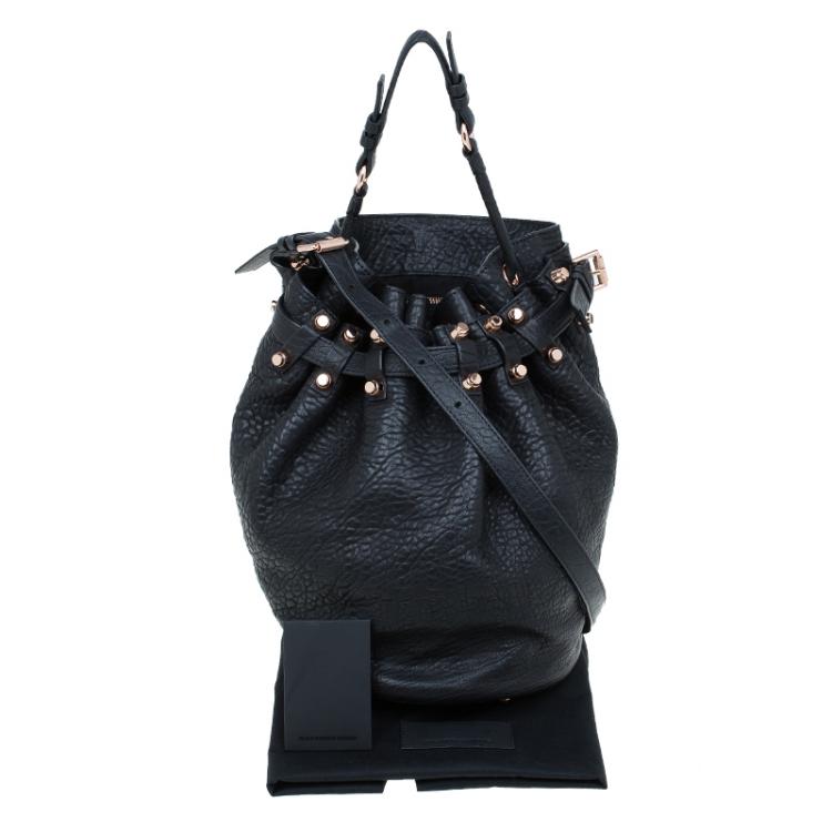 Pre Owned Alexander Wang Black Textured Leather Diego Bucket Bag