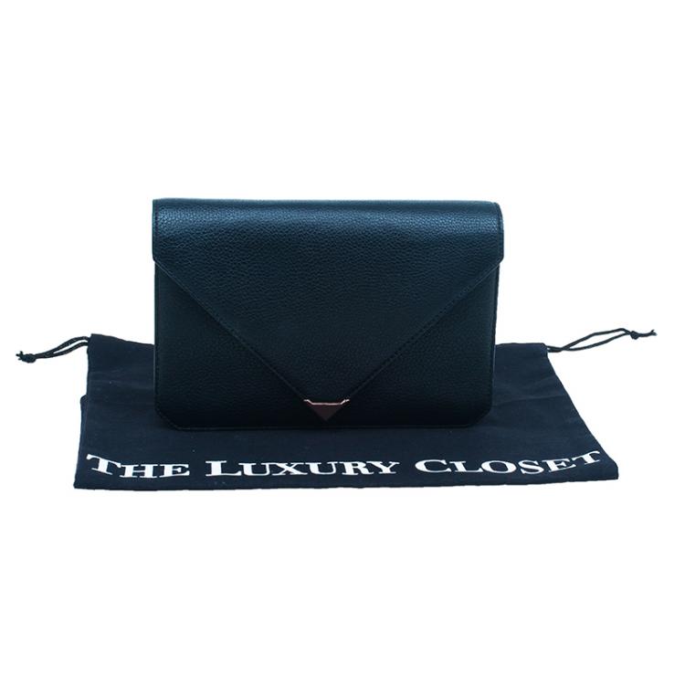 Pre Owned Alexander Wang Black Pebbled Leather Prisma Envelope Clutch