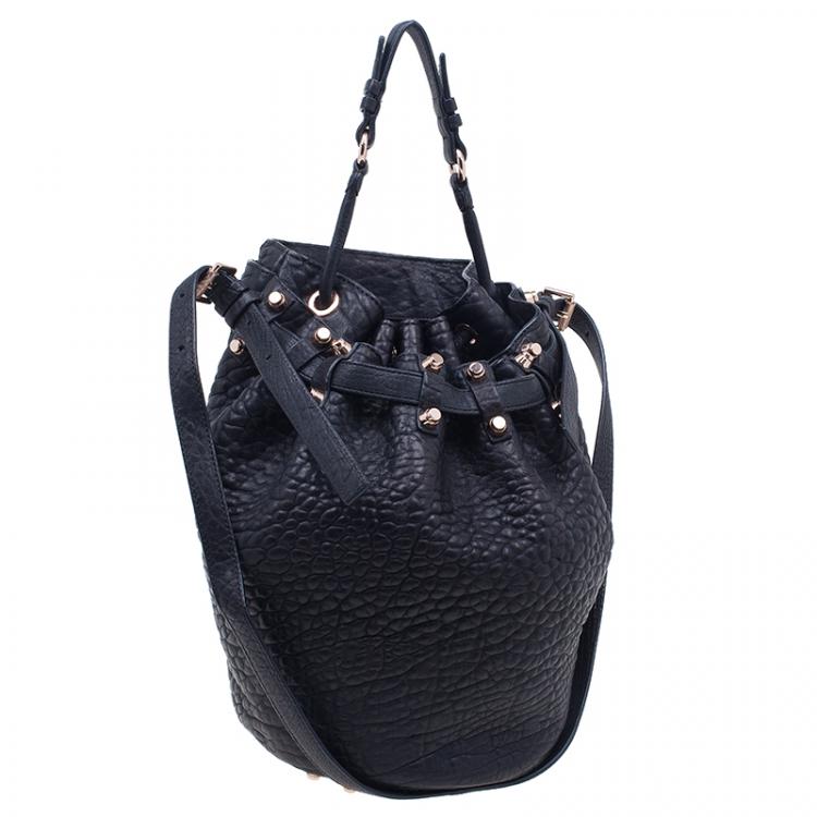 Pre Owned Alexander Wang Black Diego Textured Leather Bucket Bag
