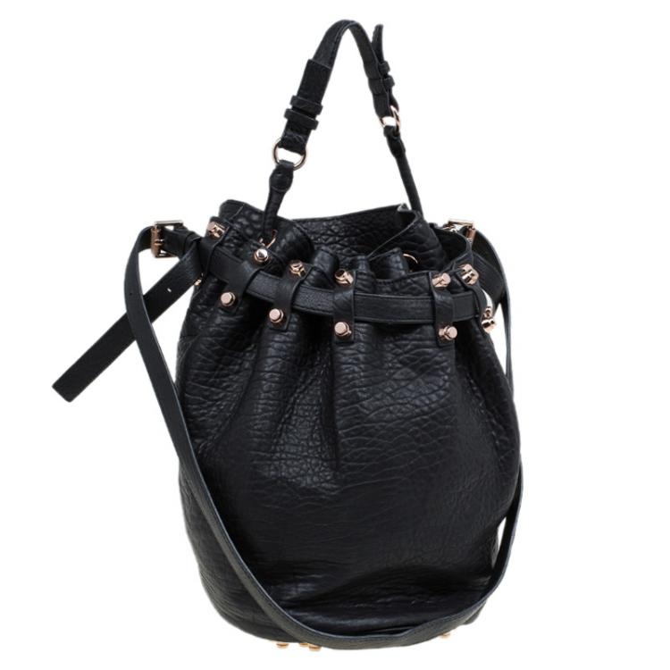 Pre Owned Alexander Wang Black Textured Leather Diego Bucket Bag