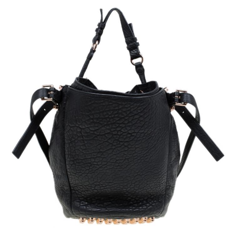 Pre Owned Alexander Wang Black Textured Leather Diego Bucket Bag