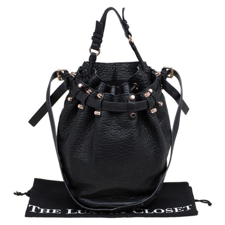 Pre Owned Alexander Wang Black Textured Leather Diego Bucket Bag