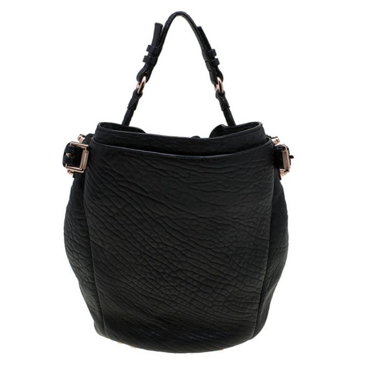 Pre Owned Alexander Wang Black Textured Leather Diego Bucket Bag