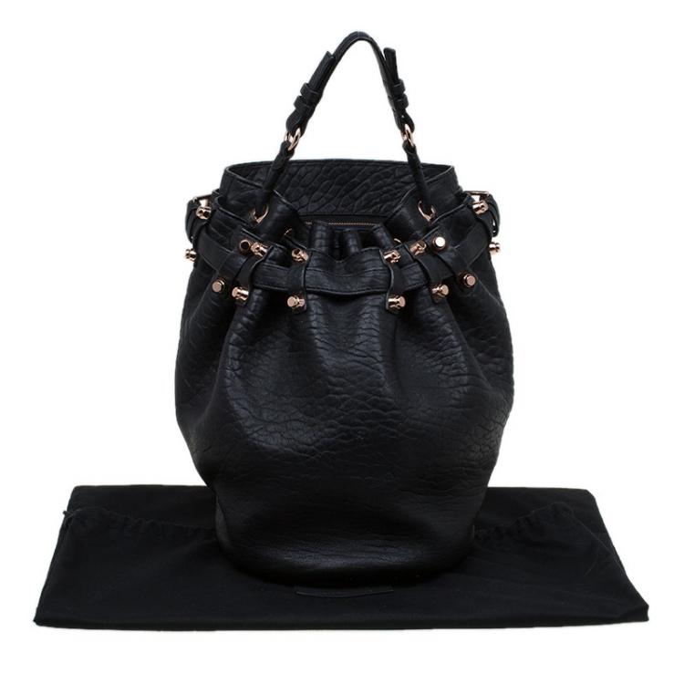 Pre Owned Alexander Wang Black Textured Leather Diego Bucket Bag