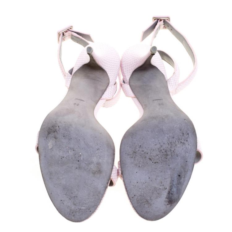 Pre Owned Alexander Wang Baby Pink Snake Embossed Leather Antonia Ankle Wrap Sandals Size 39
