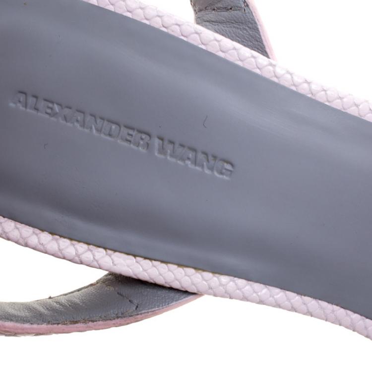 Pre Owned Alexander Wang Baby Pink Snake Embossed Leather Antonia Ankle Wrap Sandals Size 39