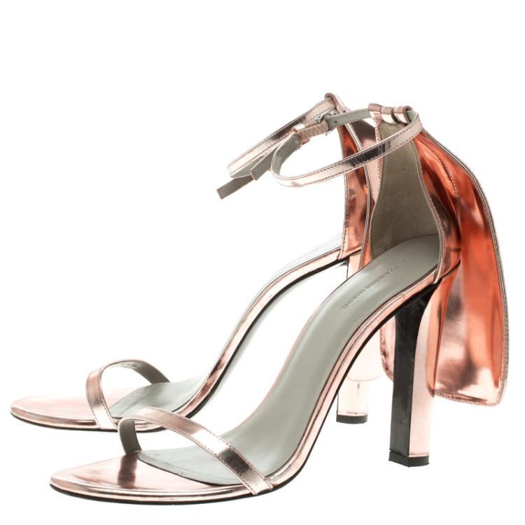 Pre Owned Alexander Wang Pink Metallic Leather Fabiana Caped Ankle Strap Sandals Size 40.5