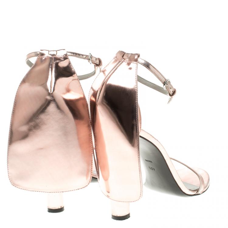 Pre Owned Alexander Wang Pink Metallic Leather Fabiana Caped Ankle Strap Sandals Size 40.5