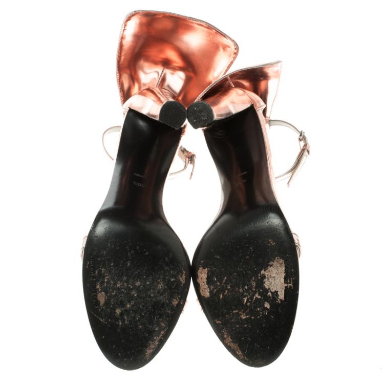 Pre Owned Alexander Wang Pink Metallic Leather Fabiana Caped Ankle Strap Sandals Size 40.5