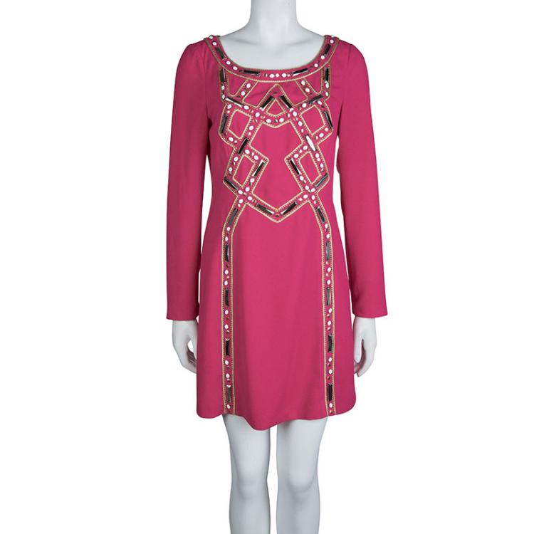Pre Owned Alice By Temperly Pink Embellished Francoise Shift Dress M