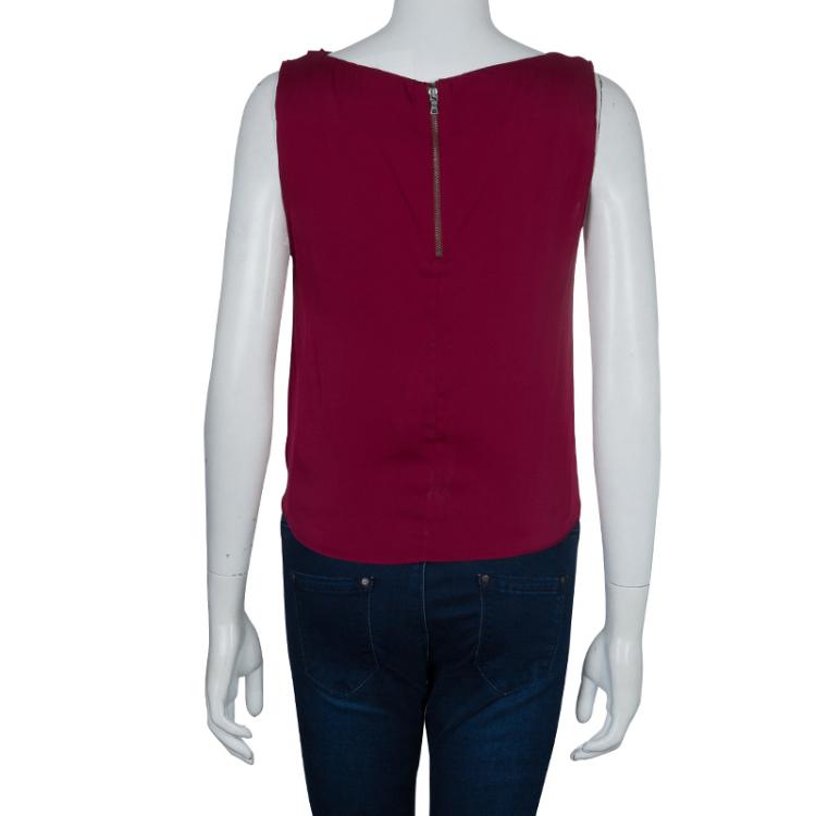 Pre Owned Alice + Olivia Burgundy Silk Pleated Sleeveless Top XS