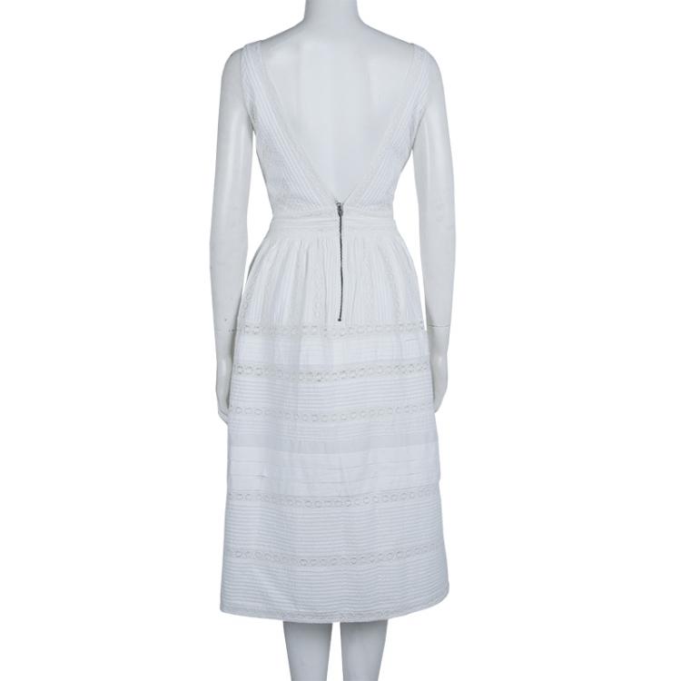 Pre Owned Alice + Olivia Myrtle White Lace Insert Pintucked Sleevless Cotton Dress M