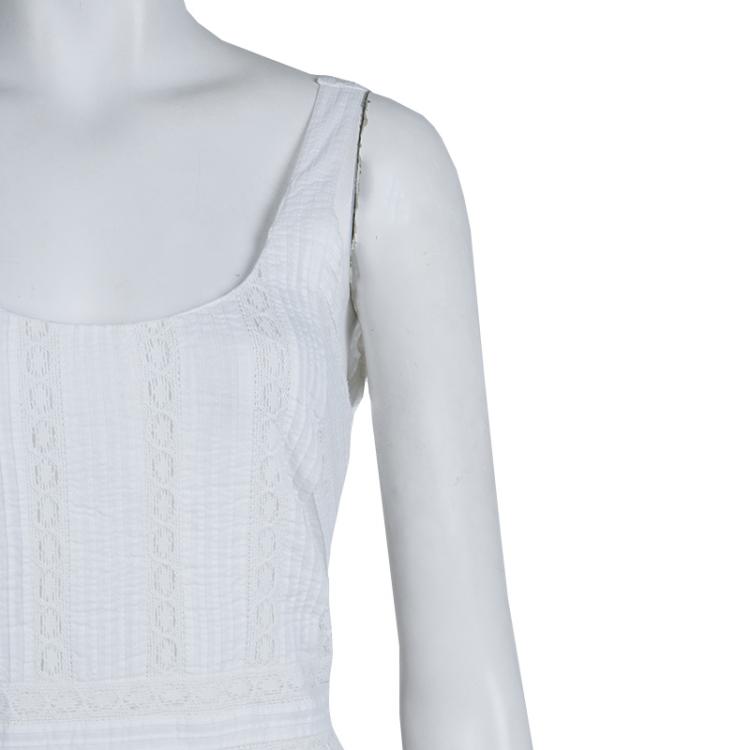 Pre Owned Alice + Olivia Myrtle White Lace Insert Pintucked Sleevless Cotton Dress M
