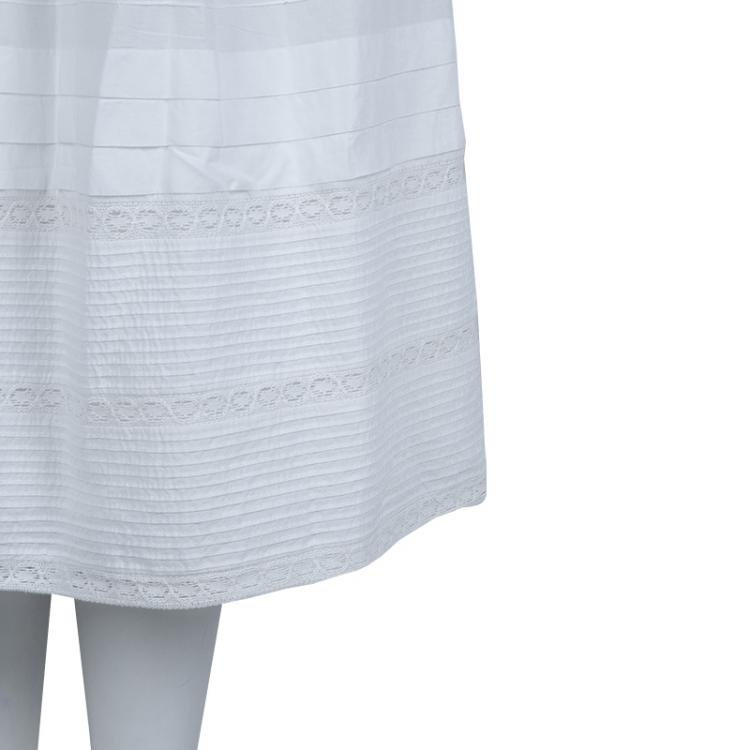 Pre Owned Alice + Olivia Myrtle White Lace Insert Pintucked Sleevless Cotton Dress M