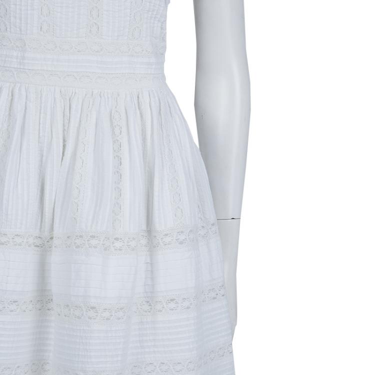 Pre Owned Alice + Olivia Myrtle White Lace Insert Pintucked Sleevless Cotton Dress M