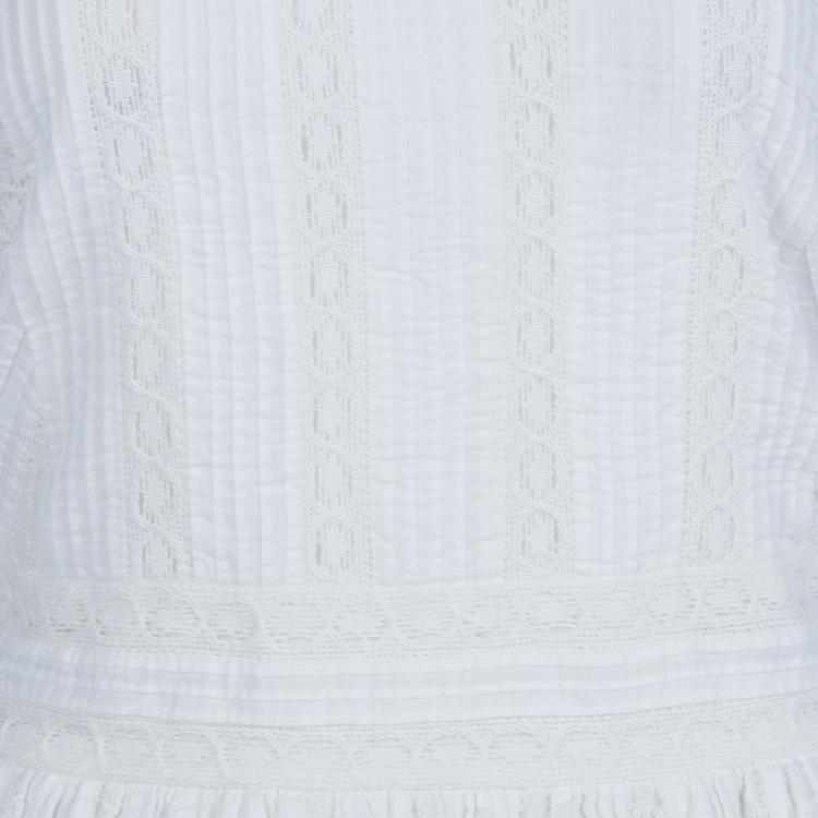 Pre Owned Alice + Olivia Myrtle White Lace Insert Pintucked Sleevless Cotton Dress M