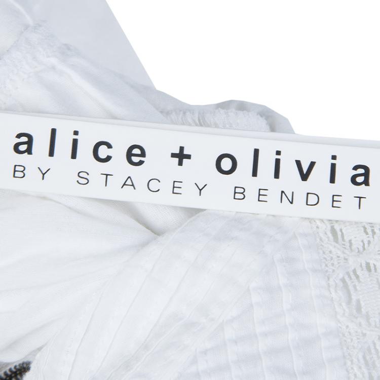 Pre Owned Alice + Olivia Myrtle White Lace Insert Pintucked Sleevless Cotton Dress M